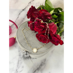 393 Złoty naszyjnik MASA PERŁOWA CYRKONIE STAL 316