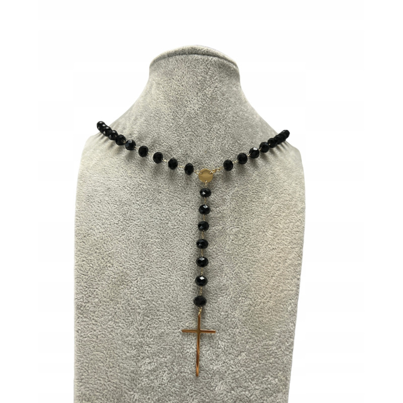 802 Naszyjnik różaniec DUŻE KORALIKI KRZYŻ STAL