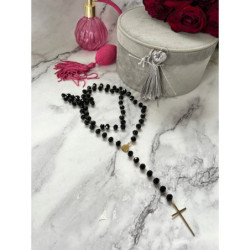 802 Naszyjnik różaniec DUŻE KORALIKI KRZYŻ STAL