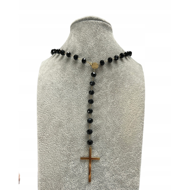 110 Naszyjnik różaniec DUŻE KORALIKI KRZYŻ STAL