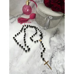 110 Naszyjnik różaniec DUŻE KORALIKI KRZYŻ STAL