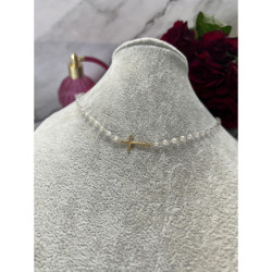 503 Naszyjnik różaniec KORALIKI KRZYŻ KRZYŻYK STAL