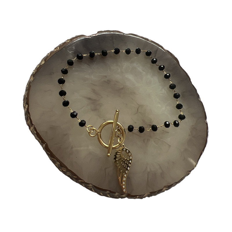 928 Bransoletka różaniec SKRZYDŁO KORALIKI STAL