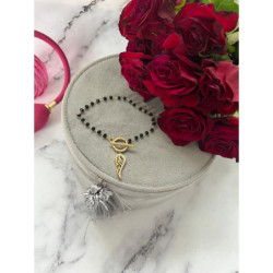 928 Bransoletka różaniec SKRZYDŁO KORALIKI STAL