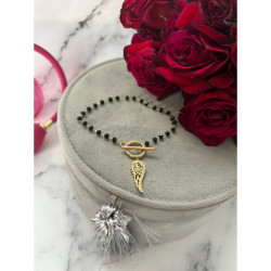 928 Bransoletka różaniec SKRZYDŁO KORALIKI STAL