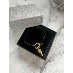 928 Bransoletka różaniec SKRZYDŁO KORALIKI STAL