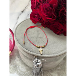 525 Bransoletka na sznurku KRZYŻ KRZYŻYK STAL 316