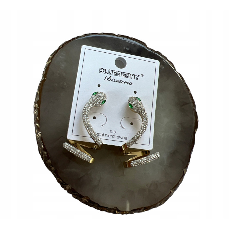 959 Złote kolczyki BLUEBERRY WĄŻ ŻMIJA STAL 316L