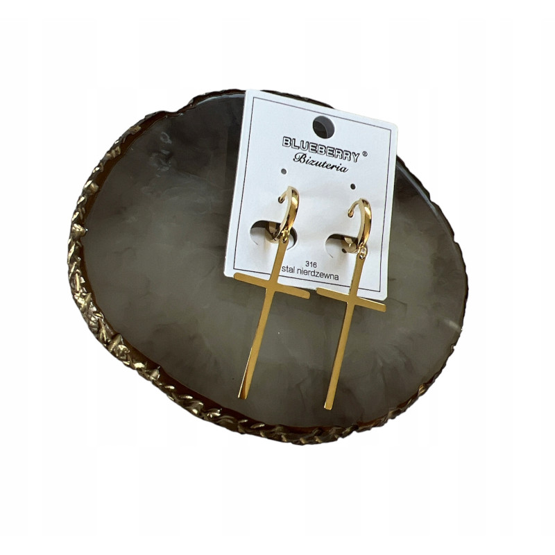 529 Złote kolczyki BLUEBERRY KRZYŻE KRZYŻ STAL