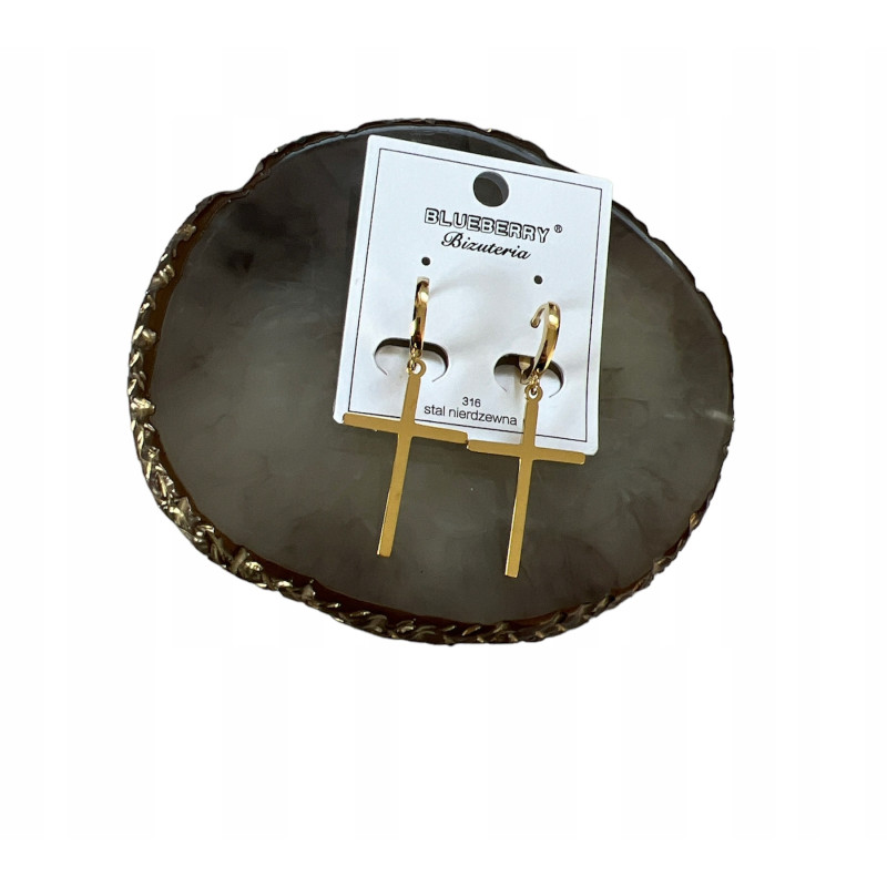 951 Złote kolczyki BLUEBERRY KRZYŻE KRZYŻ STAL