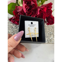 1104 Złote kolczyki BLUEBERRY KRZYŻE KRZYŻ STAL