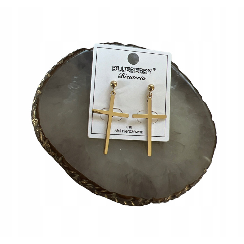 871 Złote kolczyki BLUEBERRY KRZYŻE KRZYŻ STAL 316