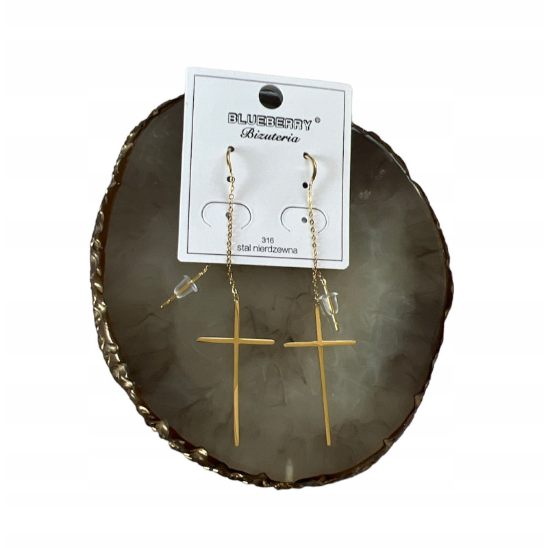 923 Złote kolczyki BLUEBERRY KRZYŻE KRZYŻ STAL 316