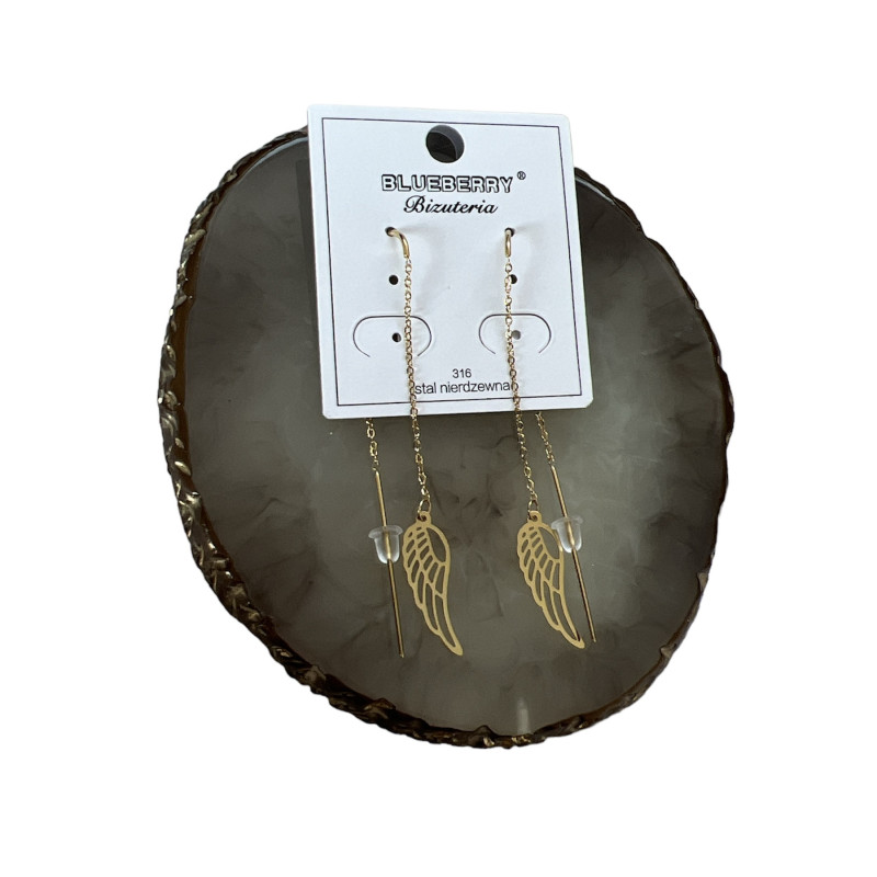 1329 Złote kolczyki BLUEBERRY SKRZYDŁA STAL 316L