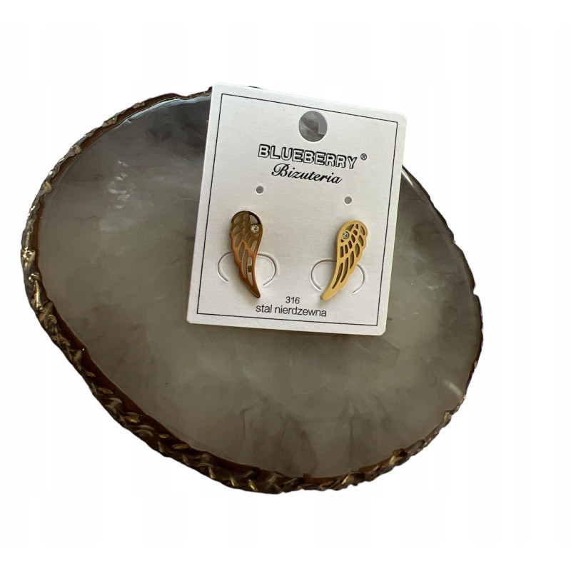 1018 Złote kolczyki BLUEBERRY SKRZYDŁA STAL 316L