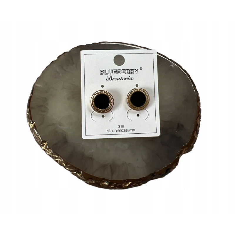 1191 Złote kolczyki BLUEBERRY KÓŁKA CZARNE STAL