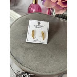 1047 Złote kolczyki BLUEBERRY PIÓRKO PIÓRO STAL