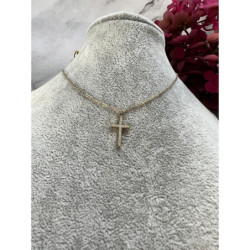 225 Złoty naszyjnik celebrytka KRZYŻ CYRKONIE STAL