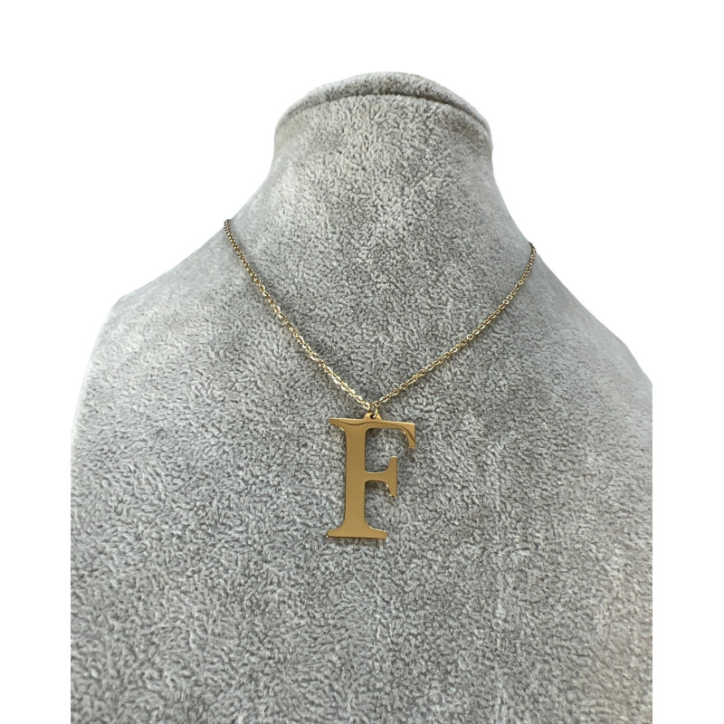 Złoty łańcuszek wisiorek LITERKA F BLUEBERRY STAL