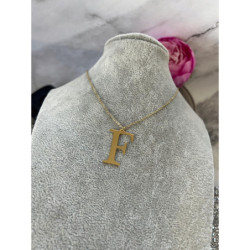 Złoty łańcuszek wisiorek LITERKA F BLUEBERRY STAL