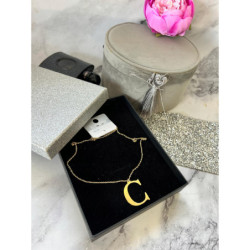 Złoty łańcuszek wisiorek LITERKA C BLUEBERRY STAL