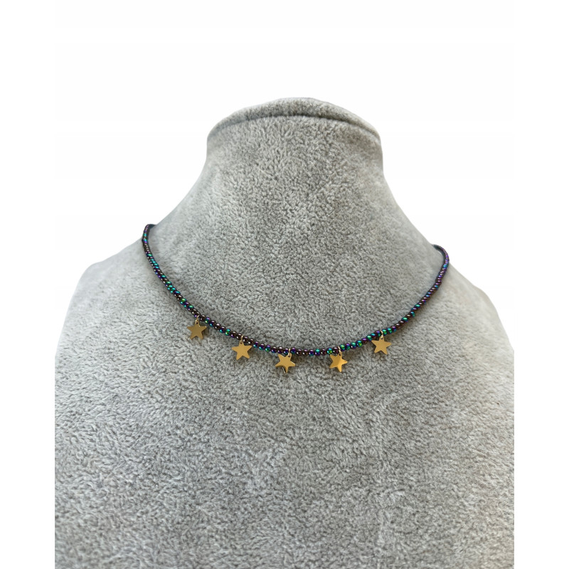 950 Naszyjnik Moon River koraliki GWIAZDKI STAL