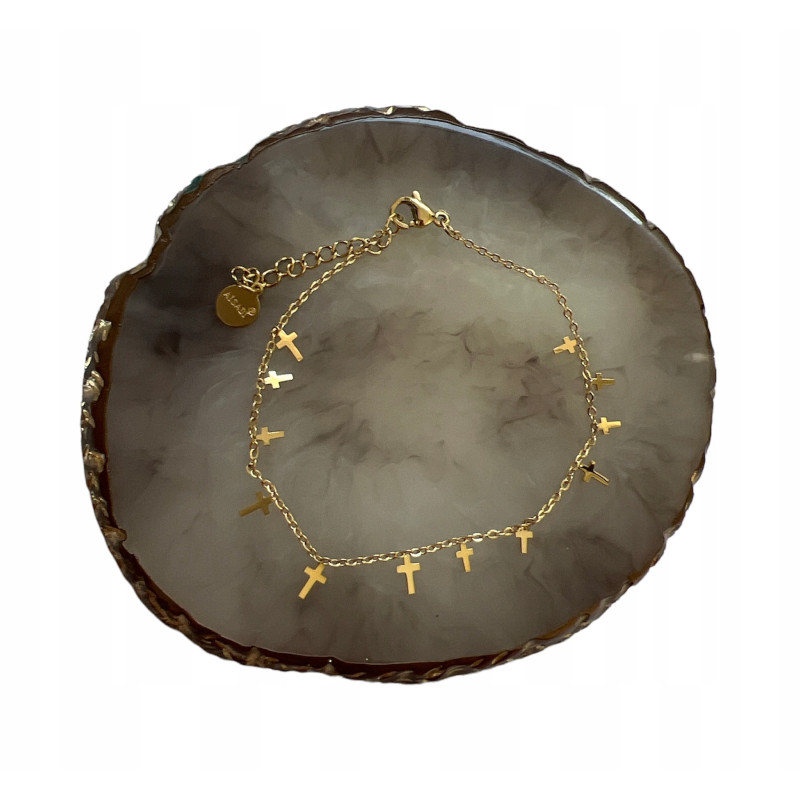 785 Złota bransoletka KRZYŻ KRZYŻYK STAL 316L