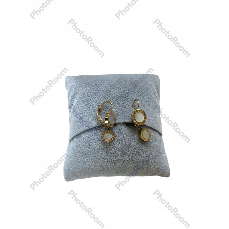 974 Złote kolczyki MASA PERŁOWA ZEGAR STAL 316L