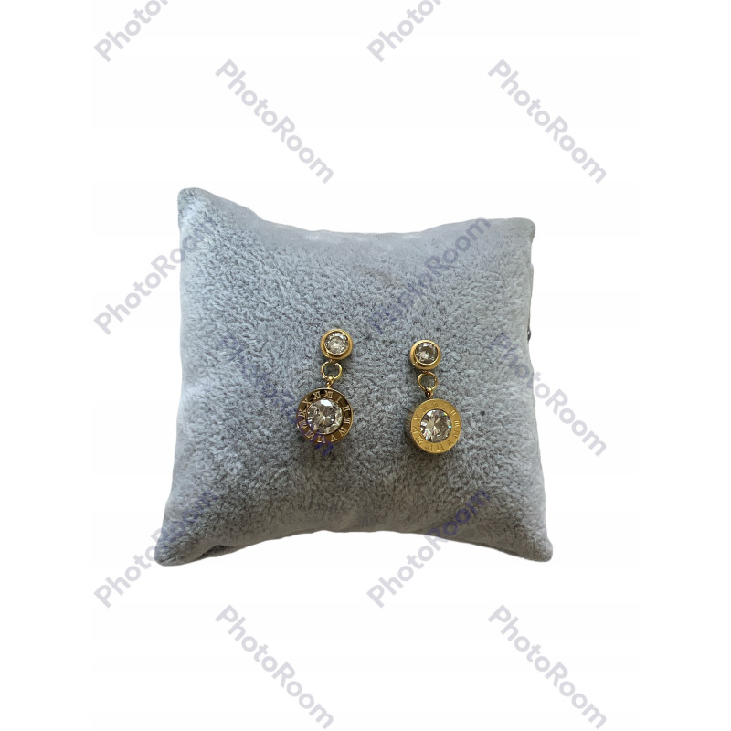 1301 Złote kolczyki wkrętki ZEGAR CYRKONIE STAL