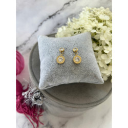 1301 Złote kolczyki wkrętki ZEGAR CYRKONIE STAL