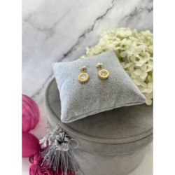 1301 Złote kolczyki wkrętki ZEGAR CYRKONIE STAL