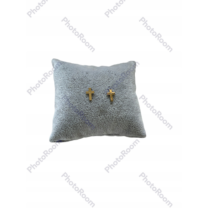 1319 Złote kolczyki wkrętki KRZYŻ KRZYŻYK stal 316