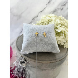 1319 Złote kolczyki wkrętki KRZYŻ KRZYŻYK stal 316