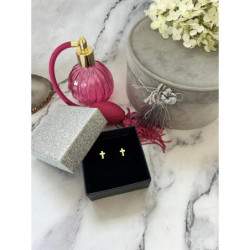 1319 Złote kolczyki wkrętki KRZYŻ KRZYŻYK stal 316