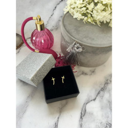 Złote kolczyki wkrętki KRZYŻ KRZYŻYK stal 316L