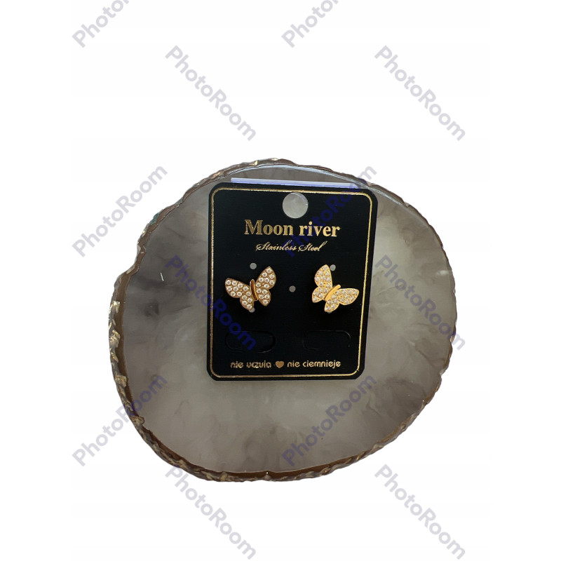 1303 Złote kolczyki MOTYLKI CYRKONIE STAL 316L