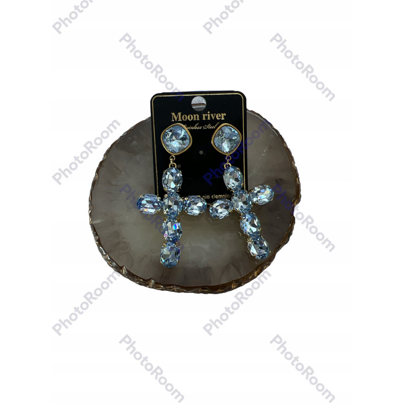 937 Złote kolczyki KRZYŻE KRYSZTAŁY DUŻE STAL 316