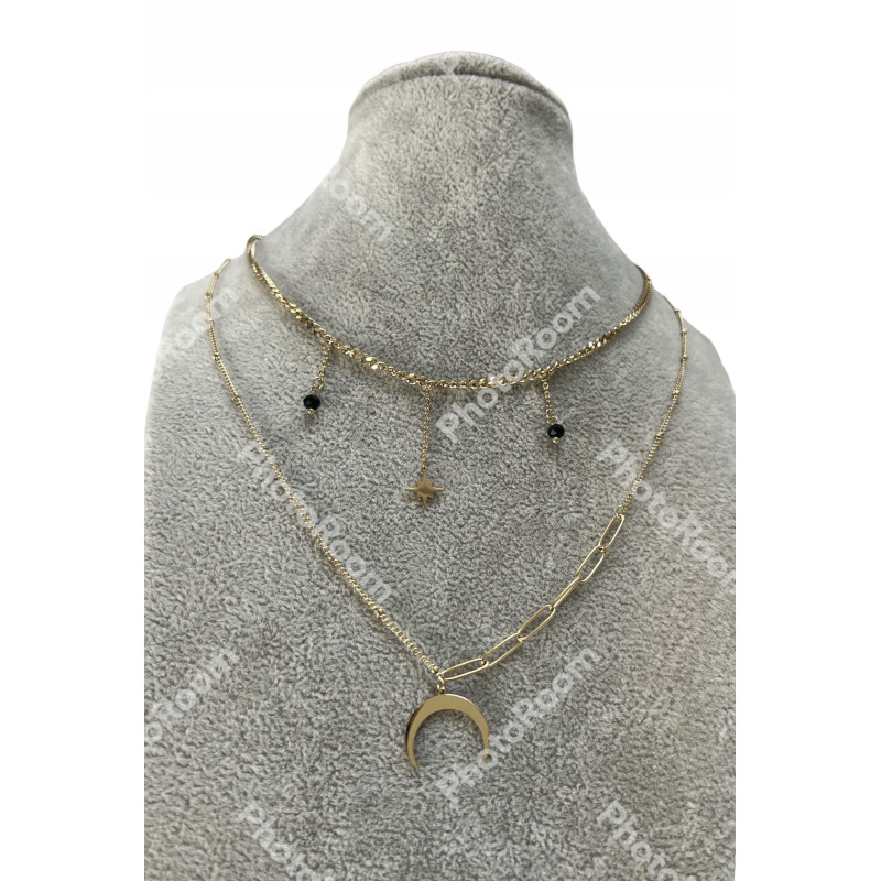 1319 Naszyjnik podwójny KORALIKI KSIĘŻYC STAL 316L
