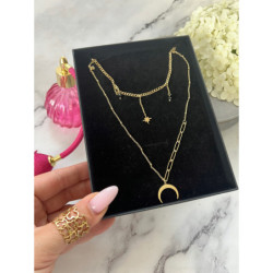 1319 Naszyjnik podwójny KORALIKI KSIĘŻYC STAL 316L