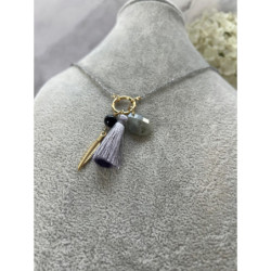 246 Naszyjnik różaniec KORALIKI CHWOST PIÓRKO STAL