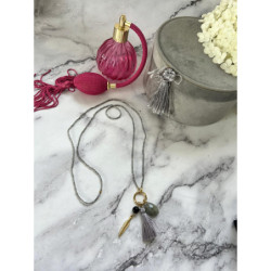 246 Naszyjnik różaniec KORALIKI CHWOST PIÓRKO STAL