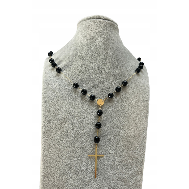 169 Naszyjnik różaniec DUŻE KORALIKI KRZYŻ STAL