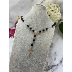 169 Naszyjnik różaniec DUŻE KORALIKI KRZYŻ STAL