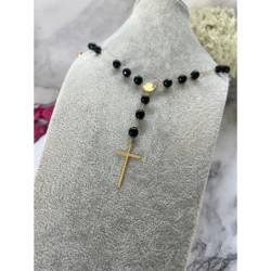 169 Naszyjnik różaniec DUŻE KORALIKI KRZYŻ STAL