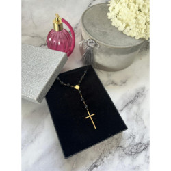 169 Naszyjnik różaniec DUŻE KORALIKI KRZYŻ STAL