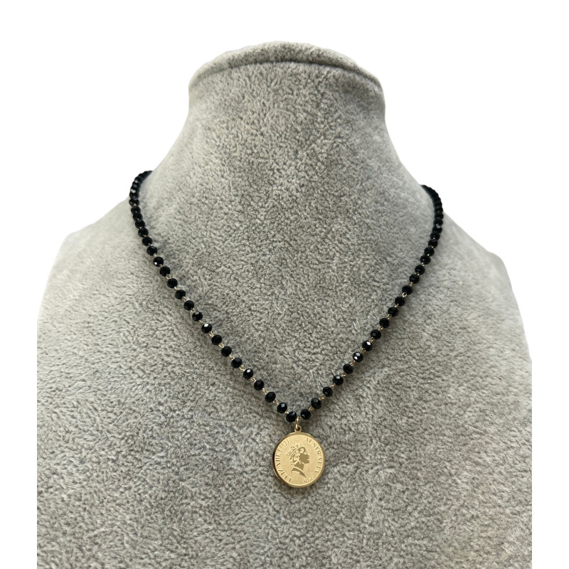 595 Naszyjnik różaniec MONETA ELŻBIETA STAL 316L