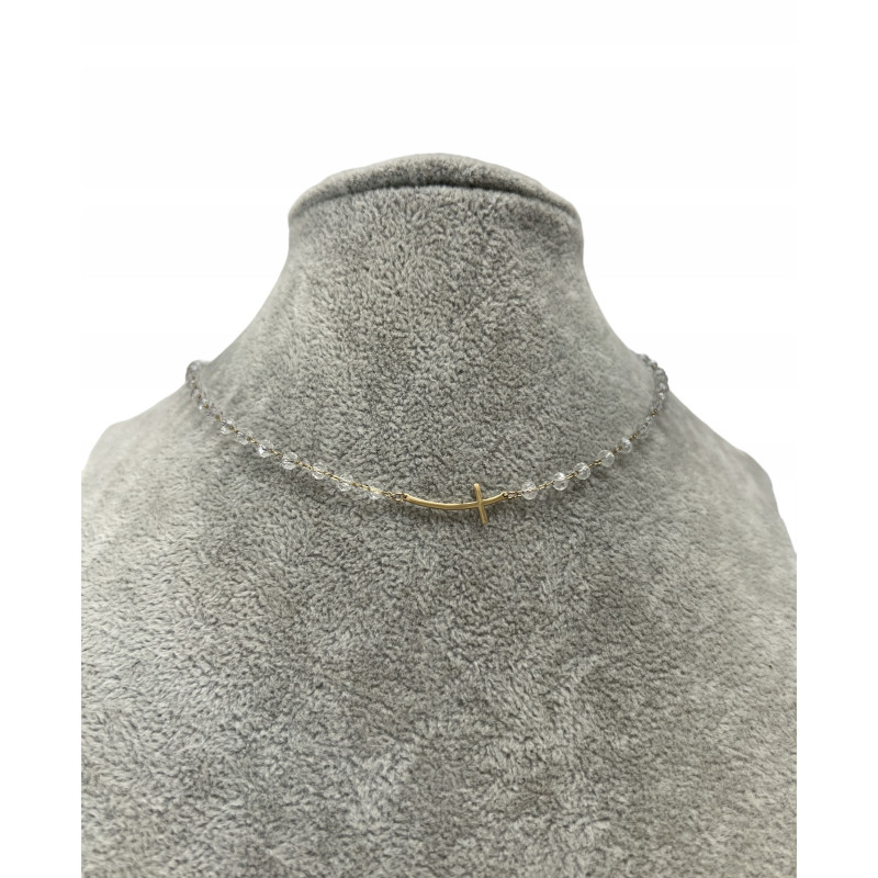 626 Naszyjnik różaniec KORALIKI KRZYŻ STAL 316L