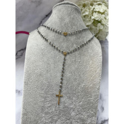 400 Naszyjnik różaniec KORALIKI KRZYŻ SERCE STAL