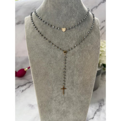 400 Naszyjnik różaniec KORALIKI KRZYŻ SERCE STAL