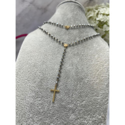 400 Naszyjnik różaniec KORALIKI KRZYŻ SERCE STAL